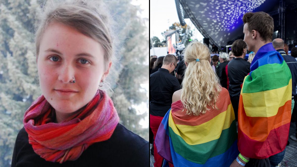 Emelie Mire Åsell menar att Sverigedemokraterna inte direkt profilerat sig som det bästa alternativet för HBTQ-personer. Till höger: Deltagare under firandet av Stockholm Pride.